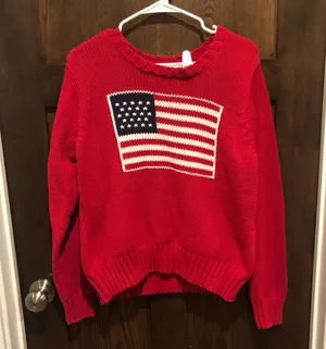 Vintage David brooks red American flag knitted sweater - large thumbnail 1