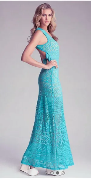 Bebe Turquoise Backless Lace Dress thumbnail 1