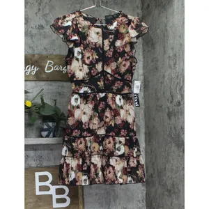 NWT Trixxi Juniors Printed Tiered Short Ruffle Sleeve Dress Multi Floral Black S thumbnail 5