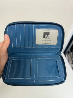 mundi Teal Leather Zip Wallet with White Stitching thumbnail 5