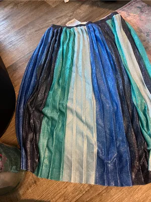 Maeve Anthropologie Sunburst Metallic Blue Pleated Midi Skirt Paneled Patchwork thumbnail 13