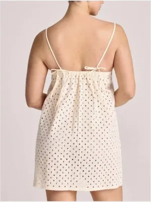 Vitamin A Cream Eyelet Tie-Shoulder Tunic Mini Dress Coverup Size XL thumbnail 2