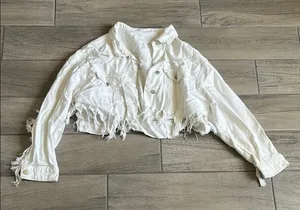 White Distressed Women's Jacket Size L thumbnail 1