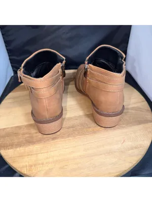 Women’s Brown Ankle Boots Size 36 Double Buckle Low Heel Booties thumbnail 3