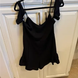 Mango Black Ruffled Flutter Sleeve romper thumbnail 2