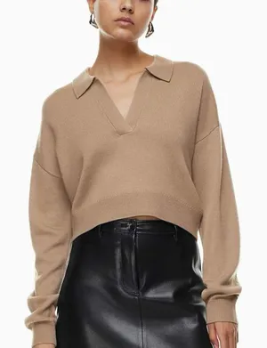 Wilfred Aritzia Clara Merino Wool Waist Crop Sweater in Camel M new without tags thumbnail 1