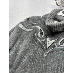 Vintage Silk Angora Wool Blend Gray Paisley Beaded Turtleneck Sweater Sz Small thumbnail 3