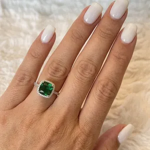925 Sterling Silver Green CZ Halo Ring Size 10.75 Cushion Cut Emerald Green thumbnail 8