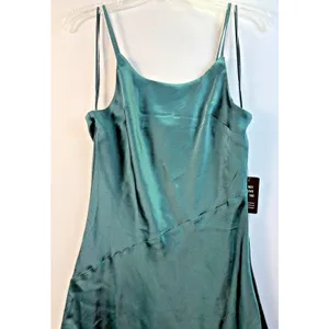 Express Women's Slip Dress Green‎ Jewel tone Satin Midi Spaghetti Strap NwT XS thumbnail 4