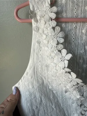 White Eyelet Lace Floral Crochet Boho Coquette Sleeveless Tank Top Women’s thumbnail 4