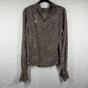 Anthropologie Eri + Ali Women Top Sz M NWT Taupe Brown Velvet Floral Delano Lace thumbnail 6