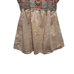 Y2K Mudd Women Boho Festival Embroidered Babydoll‎ Top S Tan Peasant Cottagecore thumbnail 5