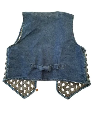 vintage A.J. Denim Button-Up Top denim vest crochet braided western boho 80s thumbnail 7