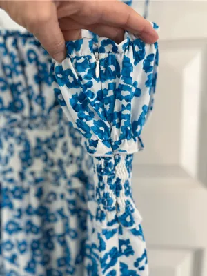 Pink Lily Blue White Floral Tie-Shoulder Maxi Dress New Sz L thumbnail 12