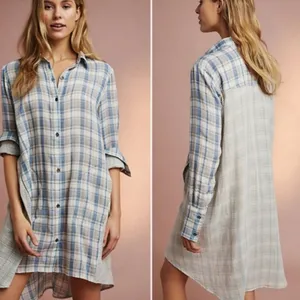 Anthropologie‎ Small NEW Plaid Tunic Shirt Peasant Lagen Relaxed Cotton Gauze thumbnail 5