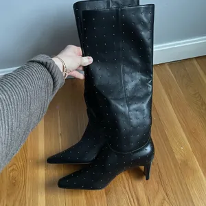Aqua Black Tall Heris Studded Pointed Toe Boots‎ 2" Heel Size 8.5 Punk Goth thumbnail 3
