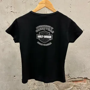 Harley Davidson Black Rhinestone Detail Short Sleeve Blue Logo Baby Tee Medium M thumbnail 4