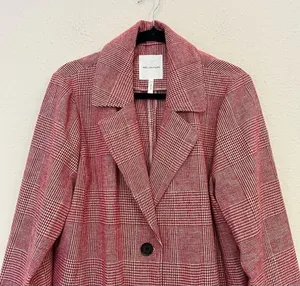Anthropologie Avec Les Filles Red Houndstooth Plaid Longline Blazer NEW Size XL thumbnail 6
