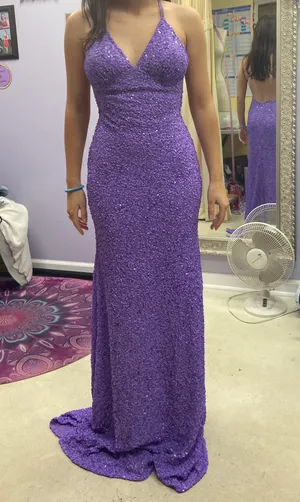 Purple Sequin Prom Dress thumbnail 1
