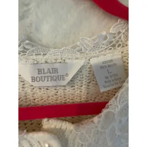 Blair‎ Boutique Vintage Lace Collar Pearl Button Knit Sweater Off-White Large thumbnail 2