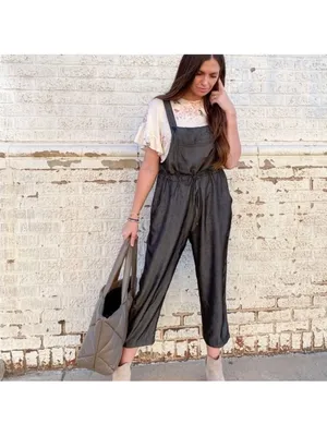 Lularoe Charcoal Gray Chambray Overalls - Casual Pull-On Jumpsuit Medium thumbnail 2