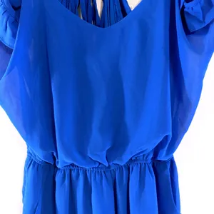 The Hanger Boho Blue Ruffle‎ Cold Shoulder Romper Strappy Back M Cottagecore thumbnail 3