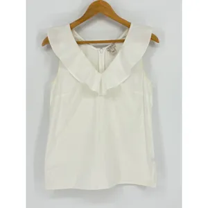 J.Crew Ruffle V-Neck Top Women Size‎ 2 White Sleeveless Cotton Blend Feminine thumbnail 3