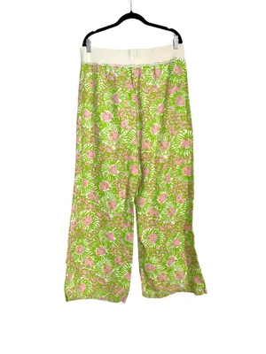 Lilly Pulitzer The Beach Pant Linen Pink & Green Wide Leg Drawstring Pants LARGE thumbnail 2