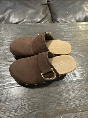 Andiamo Women's Brown Suede Mule with Decorative Buckle 6.5 wide thumbnail 2