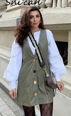ZARA Mini PINAFORE FAUX LEATHER A-LINE V-Neck DRESS W/ BUTTONS Green SIZE S NEW thumbnail 1