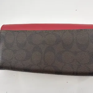 Coach Signature Flap Brown Burgundy Coated Canvas Leather Wa thumbnail 3