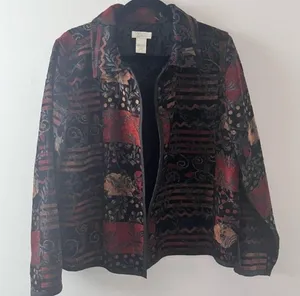 CHRISTOPHER & BANKS Jacket Tapestry Tweed Patchwork Brocade Boho Reversible Sz L thumbnail 2