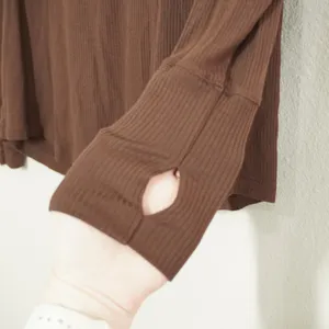 OFFLINE‎ by Aerie Brown Ribbed Long Sleeve Thumbhole Top Small Raglan Crew Neck thumbnail 4