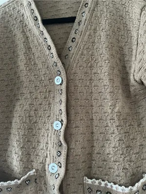 Brown Knit Short Sleeve Cardigan Sweater Large Embroidered Grandpa Folk Cottage thumbnail 3