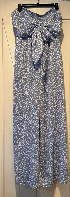 Entro Blue Floral Strapless Tie-Front wide leg Jumpsuit size M thumbnail 1
