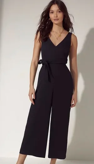 Wilfred Black V-Neck Tie-Waist Wide-Leg Jumpsuit thumbnail 1