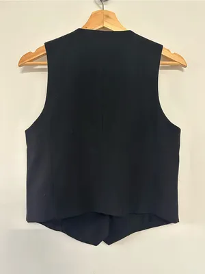 Zara Black Tailored V-Neck Vest Small Minimalist Layer Parisian Officewear thumbnail 2