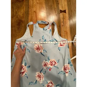 Show Me Your Mumu Dress Small Floral Halter Backless Mini Light Blue Peach Rose thumbnail 6