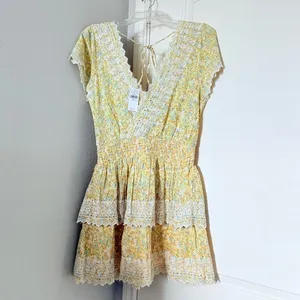 American Eagle Yellow Ruffle Dress Kentucky Derby Garden Party Floral M thumbnail 7