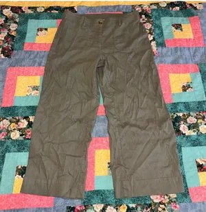 J.Jill $119 Woman S 55% Linen Spandex Blend Wearever Stretch olive cropped pants thumbnail 1