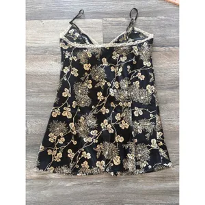 Victorias Secret Black Gold Floral Satin Lace Trim Babydoll Chemise Small thumbnail 6