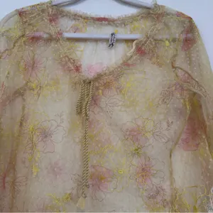 Free People Intimately Postcard From Paris Long Sleeve Top M Yellow Floral Lace thumbnail 8