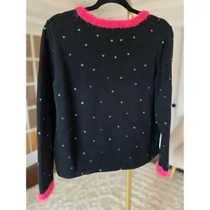 Vintage Sequin Christmas Tree Sweater Pink Trim Festive Holiday Kitsch Glam Boho thumbnail 3