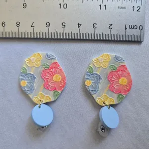 Flowerful Colorful Embossed‎ Acrylic Earrings with Blue Studs thumbnail 11