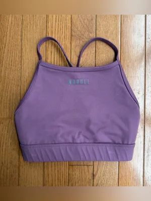 NOBULL High Neck Strappy Sports Bra Mauve Purple Reflective Logo Extra Small XS thumbnail 8