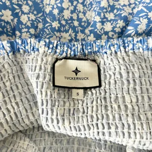 Tuckernuck Blue White Floral Smocked Puff Sleeve Linen Blend Mini Dress Small thumbnail 5