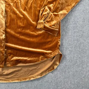 Jodifl Velvet Gathered Shoulder Blouse Women's Medium Golden Brown Button Front thumbnail 2