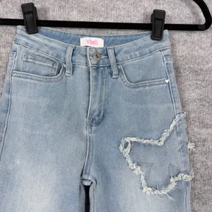 YMI Size-8 Girl Light Wash Butterfly Patchwork Flare Leg Jeans Distressed Frayed thumbnail 7