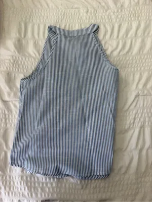 Light Blue Stripe Sleeveless Henley Top thumbnail 2