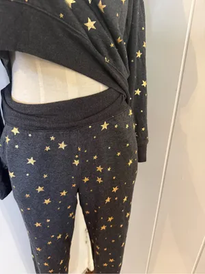 aerie Wonen’s Black Pajama Set with Gold Star Print Sz S thumbnail 5